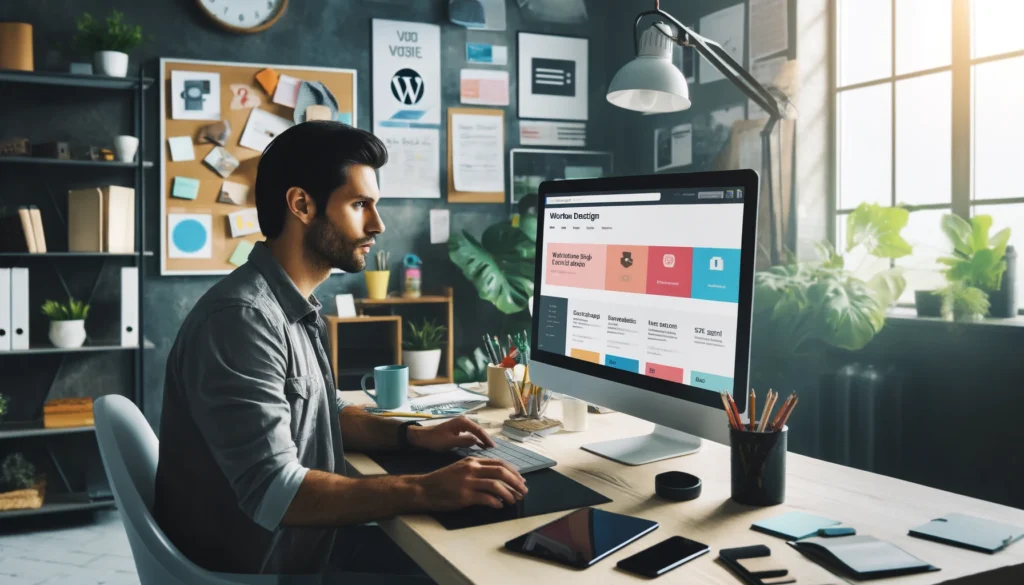 Webdesigner im Büro der an einem Auftrag arbeitet