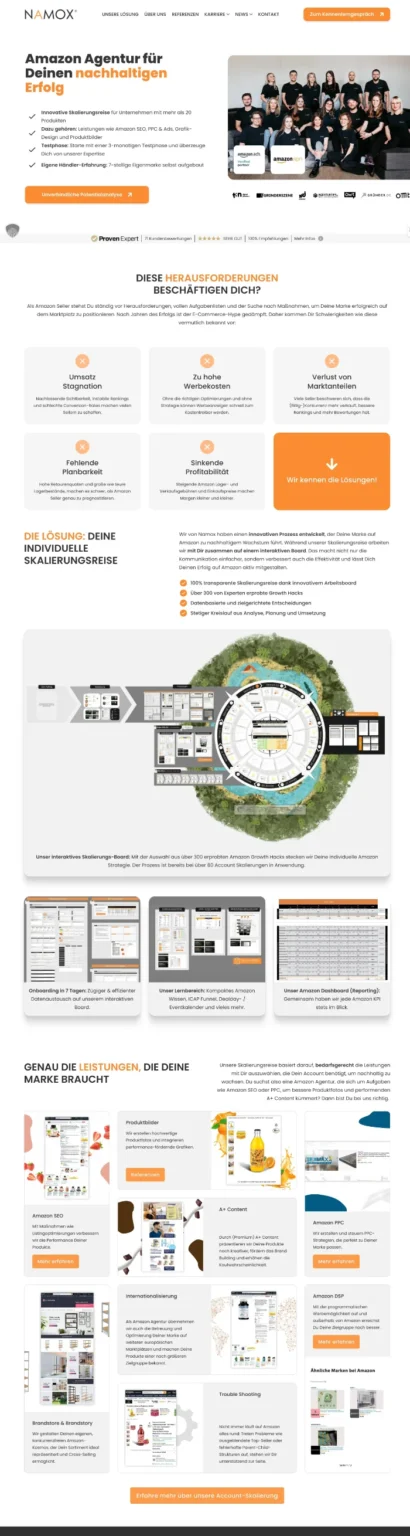 Redesign der Namox Amazon Agentur Startseite