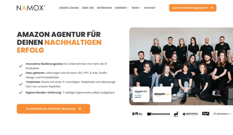 Webdesign Screenshot für Amazon Agentur Namox für nachhaltigen Erfolg, Teamfoto