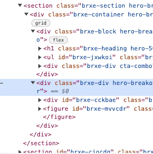 HTML-Code-Ansicht einer Webseitensektion