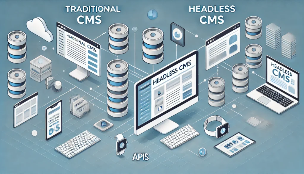 Vergleich: Traditionelles CMS vs. Headless CMS im Diagramm
